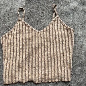 Set of 3- Striped Beige, Brown, Black Women's Tank Tops